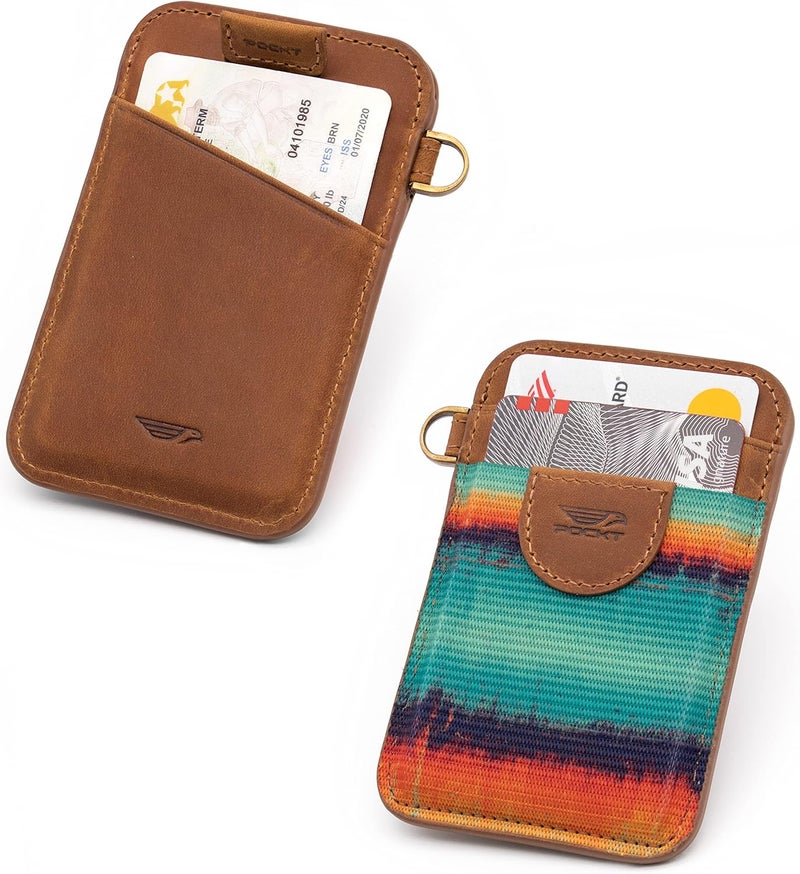 POCKT Slim Card Holder Wallet For Men and Women - Minimalist Front Pocket Wallet Elastic Credit Card Holder Genuine Leather RFID Blocking Card Case Wallets | Grunge - Image 3